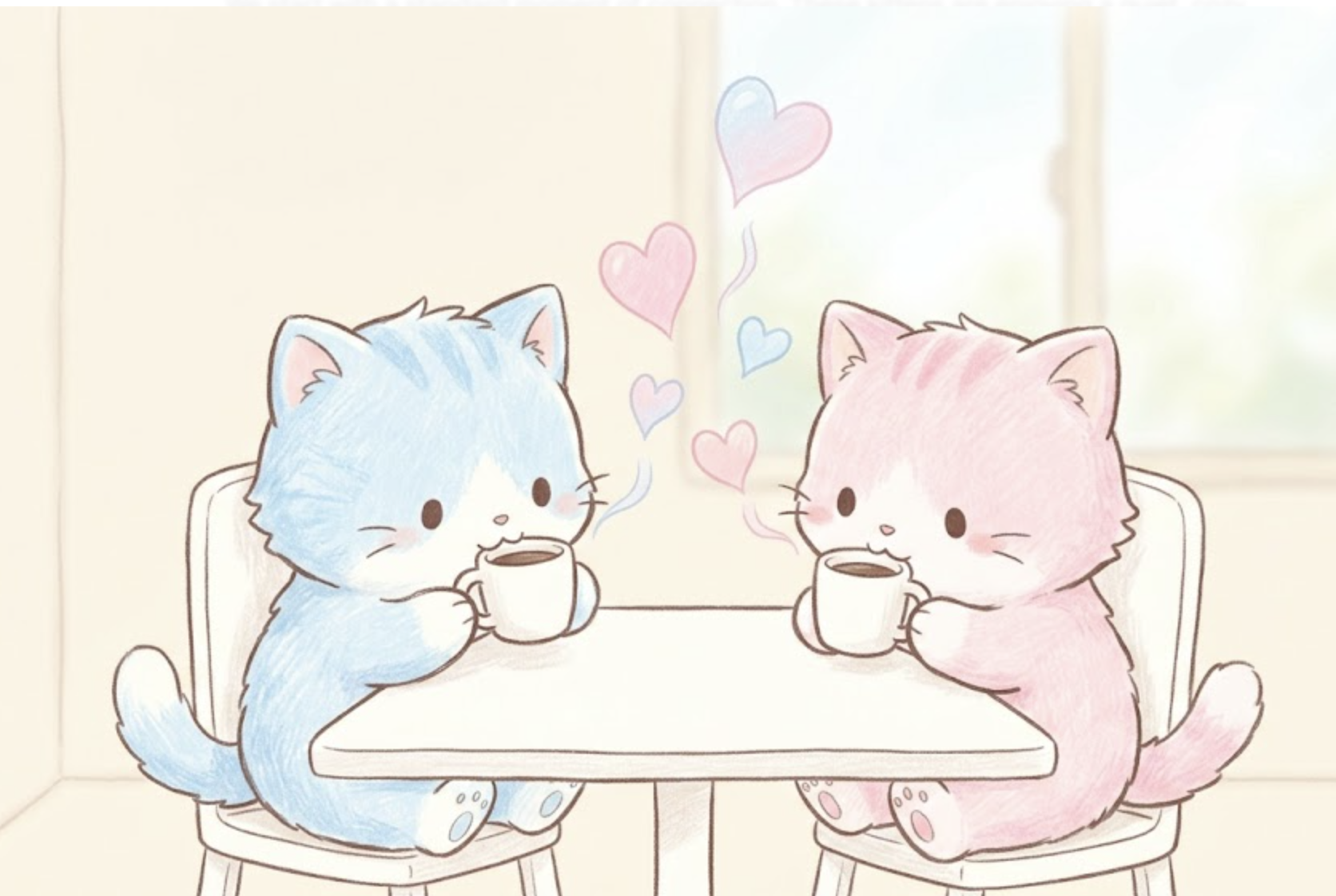 Two cats having coffee